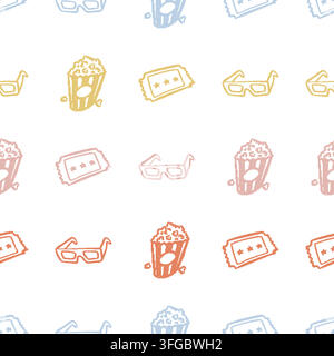 Popcorn Ticket Glasses Seamless Pattern. Vector seamless pattern illustration Stock Vector