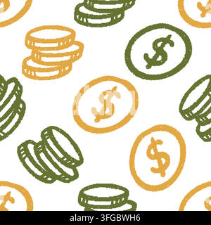 Coins Dollar Signs Seamless Pattern. Vector seamless pattern illustration Stock Vector