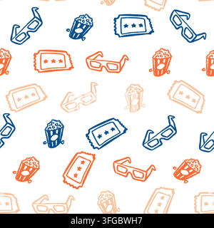 Popcorn Glasses Ticket Seamless Pattern. Vector seamless pattern illustration Stock Vector