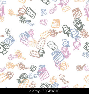 Movie Elements Seamless Pattern. Vector seamless pattern illustration Stock Vector