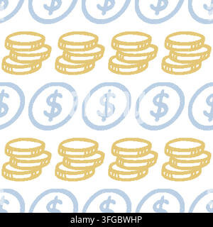 Coins Dollar Sign Seamless Pattern. Vector seamless pattern illustration Stock Vector