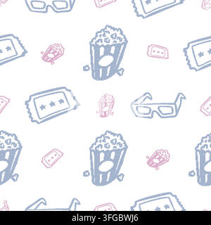 Movie Popcorn Glasses Ticket Seamless Pattern. Vector seamless pattern illustration Stock Vector
