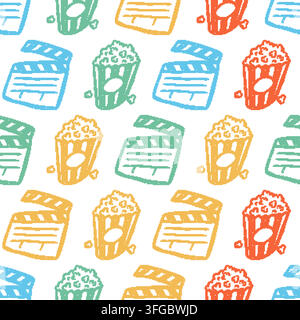 Popcorn Clapboard Seamless Pattern Pixel Art. Vector seamless pattern illustration Stock Vector