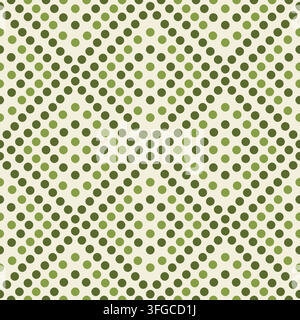 Seamless geometric chevron pattern with olive green organic polka dots in repeating diamond lattice on light cream background. Minimalist spot pattern Stock Vector