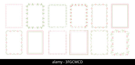Cross stitch frame. Embroidery borders. Vintage lace stitched ornate floral frames. Trendy handmade cottagecore crafts, folk scrapbooking overlays Stock Vector