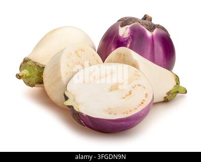 sliced eggplant mix path isolated on white Stock Photo