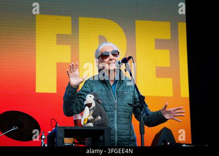Dr. Jane Goodall at Glastonbury Festival 2024 on the Greenpeace Stage at the age of 90 - her first ever appearance at the festival Stock Photo