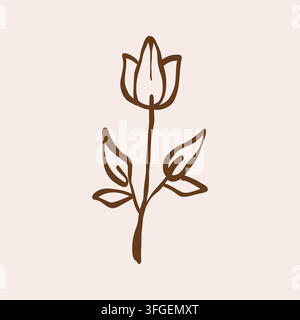 Simple outline sketch of a tulip, line art, abstract minimalist flower. Vector isolated doodle illustration. Icon Stock Vector