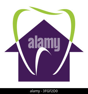 This modern vector logo concept combines a molar tooth and a house shape, symbolizing family dentistry and home care practice. The clean graphic featu Stock Vector