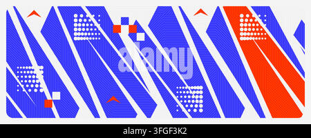 Modern Dynamic Geometric Background with Blue and Orange Shapes, Halftone Dots and Energetic Graphic Elements for Sport Banner Design Stock Vector