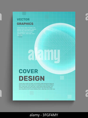 Abstract sphere poster. Minimal turquoise cover on blue background, modern graphics backdrop with copy space for text, minimalistic typography business template, vector isolated simple illustration Stock Vector