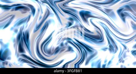 Abstract fluid background with emerald blue silk satin waves and liquid acrylic swirl. Luxury banner design for cosmetic, tech, and packaging. Stock Photo