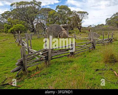 Old stockyard at Waterhole Hut, Namadgi National Park Stock Photo