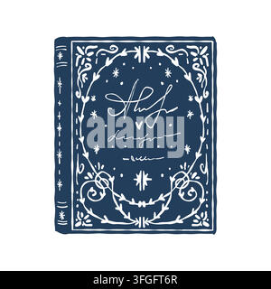 A book with a beautiful decorative patterned cover. Novel, novella. A classic book. Floral ornament. Vector blue outline illustration. Stock Vector