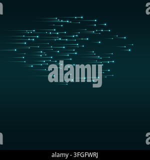 Bright shooting stars with tapered luminous tails sweep right across a dark space background. The lower area leaves room for text. Stock Vector