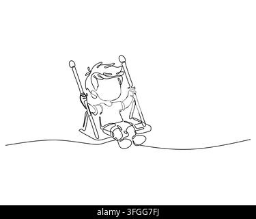 Boy in a continuous line drawing joyfully swinging captures the essence of childhood play and simple happiness in a clean minimalist style Stock Vector