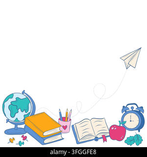 Vector back to school illustration with books and school supplies Stock Vector
