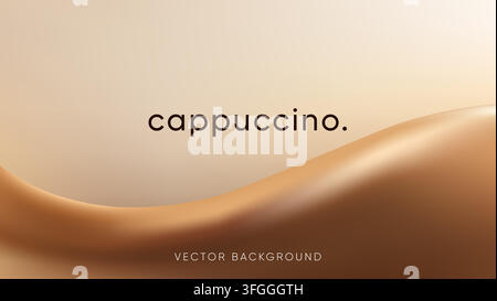 Dark cappuccino lettering sits on a light beige background above a soft caramel coffee gradient wave with warm brown shading and cream highlights in a Stock Vector