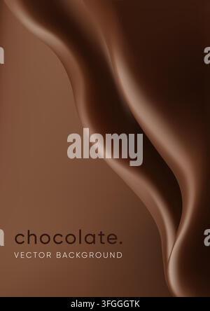 Chocolate lettering sits at the lower left of a brown coffee gradient background with a dark flowing wave and soft satin folds descending along the ri Stock Vector