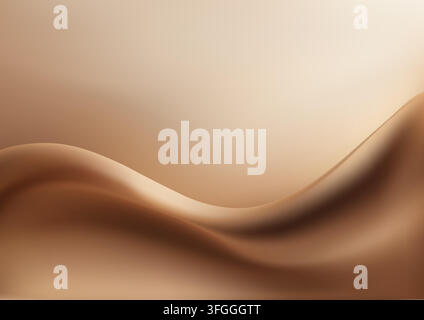 Abstract coffee brown wave flowing across a soft warm beige gradient background with cream highlights and smooth curves surrounding a spacious light c Stock Vector