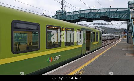 DART electric train at Bray Daly station on the Dublin coastal suburban rail network, Ireland. Stock Photo