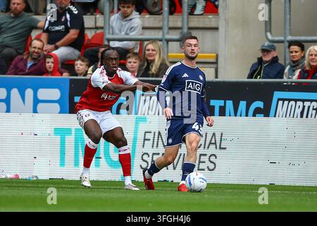 Salford City #43 Luke Molyneux waits to take a free kick during the Sky ...