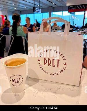 Pret A Manger coffee and food concession inside Manchester Airport, England, UK. Stock Photo