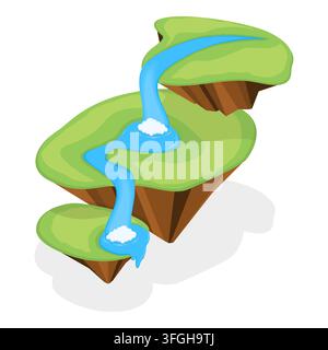3D Isometric Flat Illustration of Flying Islands, Floating Islands In The Sky. Item 2 - Photomontage Stock Photo