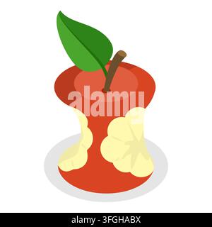 3D Isometric Flat Set of Bitten Apple, Bite Progression. Item 1 Stock Photo