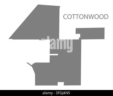 Modern flat vector map of Cottonwood, California, United States. Detailed city boundary silhouette in grey on a white background. Stock Vector