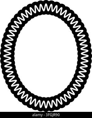 Layered Zigzag Oval Frame Border with Intricate Wavy Decorative Edge Stock Vector
