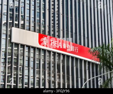 exterior signage of the Singapore branch of The Bank of East Asia (BEA), a major Hong Kong-based financial institution. Stock Photo