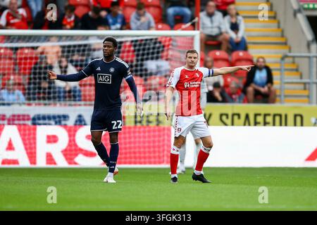 Salford City #22 Adebola Oluwo celebrates the goal during the Sky Bet ...