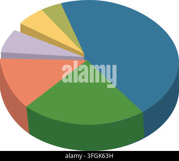 3D isometric pie chart with colorful segments representing business analytics, market share distribution, and financial data allocation, vector illust Stock Vector