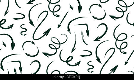 Abstract hand drawn arrow and doodle pattern with curved directional lines, loops and sketch marks for creative backgrounds, stationery, packaging, te Stock Vector