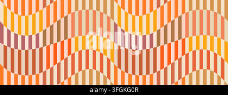 Autumn colors wavy vintage stripes seamless vector pattern, fun groovy distorted lines fall background Stock Vector