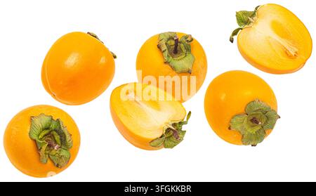 Kaki fruits isolated on white background full depth of field Stock Photo