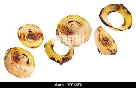 Grilled onion slices isolated on white background Stock Photo