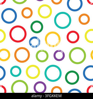 Colorful circles seamless vector pattern. Bright multicolor background texture with geometric vibrant ring shapes and abstract creative repeat Stock Vector