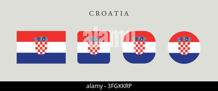 Croatia national flag set in original proportion and different shapes styles. Official Croatian symbol vector collection Stock Vector