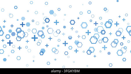Abstract hexagonal background with blue geometric pattern of crosses for medical technology projects, healthcare presentations and scientific research Stock Vector