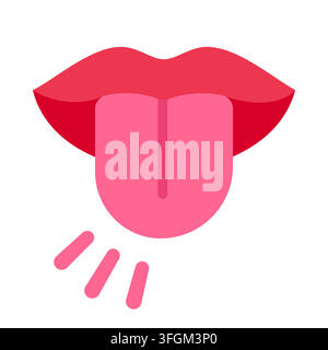 Red lips and sticking out tongue icon. Simple, minimal flat cartoon vector illustration. Stock Vector