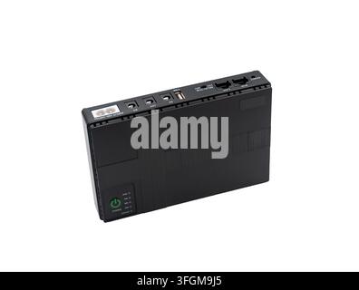Isolated uninterruptible power supply with connection ports on a white background Stock Photo