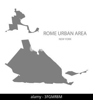 Modern flat vector map of Rome Urban Area, New York, United States. Detailed area boundary silhouette in grey on a white background. Stock Vector