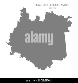 Modern flat vector map of Rome City School District, New York, United States. Detailed district boundary silhouette in grey on a white background. Stock Vector