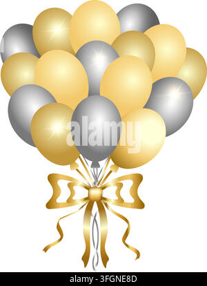 Gold and silver balloons wth golden bow background for birthday, happy new year, anniversary, jubilee, greeting crd, invitation, big sale, wedding Stock Vector