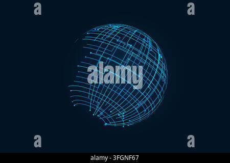 Decorative tech globe illustration for creative templates, creative layouts, and modern visual branding. Stock Vector