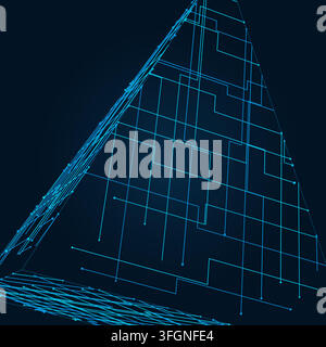 Abstract futuristic pyramid structure rendered as a clean geometric network background Stock Vector