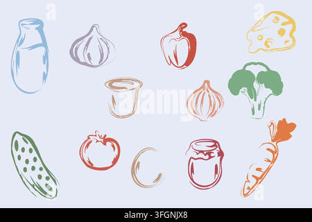 Hand Drawn Grocery Food Outline Icon Set Stock Vector