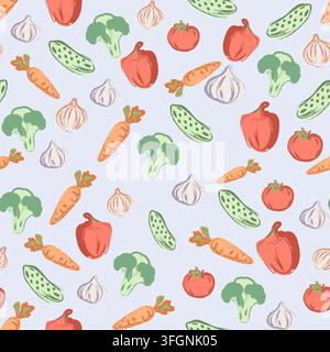 Seamless Pastel Vegetable Pattern Hand Drawn Vector Stock Vector
